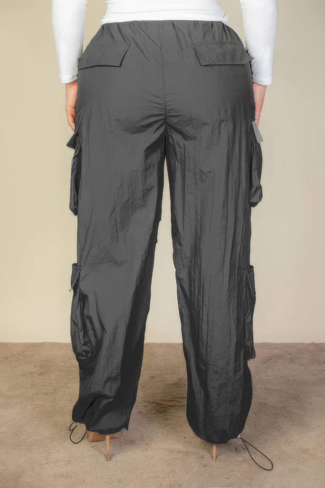 Plus Size Flap Pockets Drawstring Ruched Parachute Pants - Flip Flop Dynasty