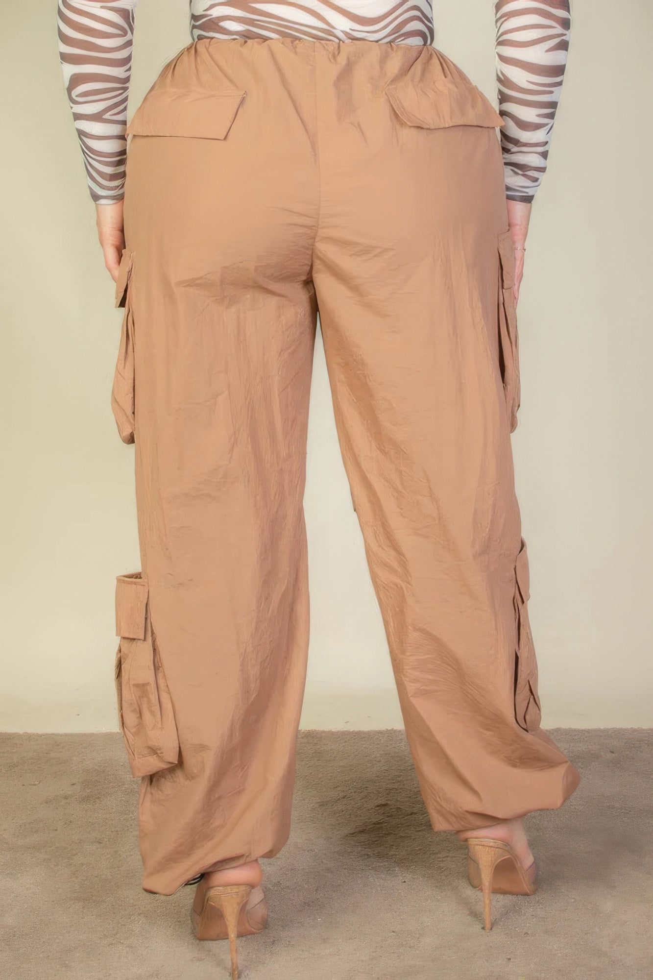 Plus Size Flap Pockets Drawstring Ruched Parachute Pants - Flip Flop Dynasty