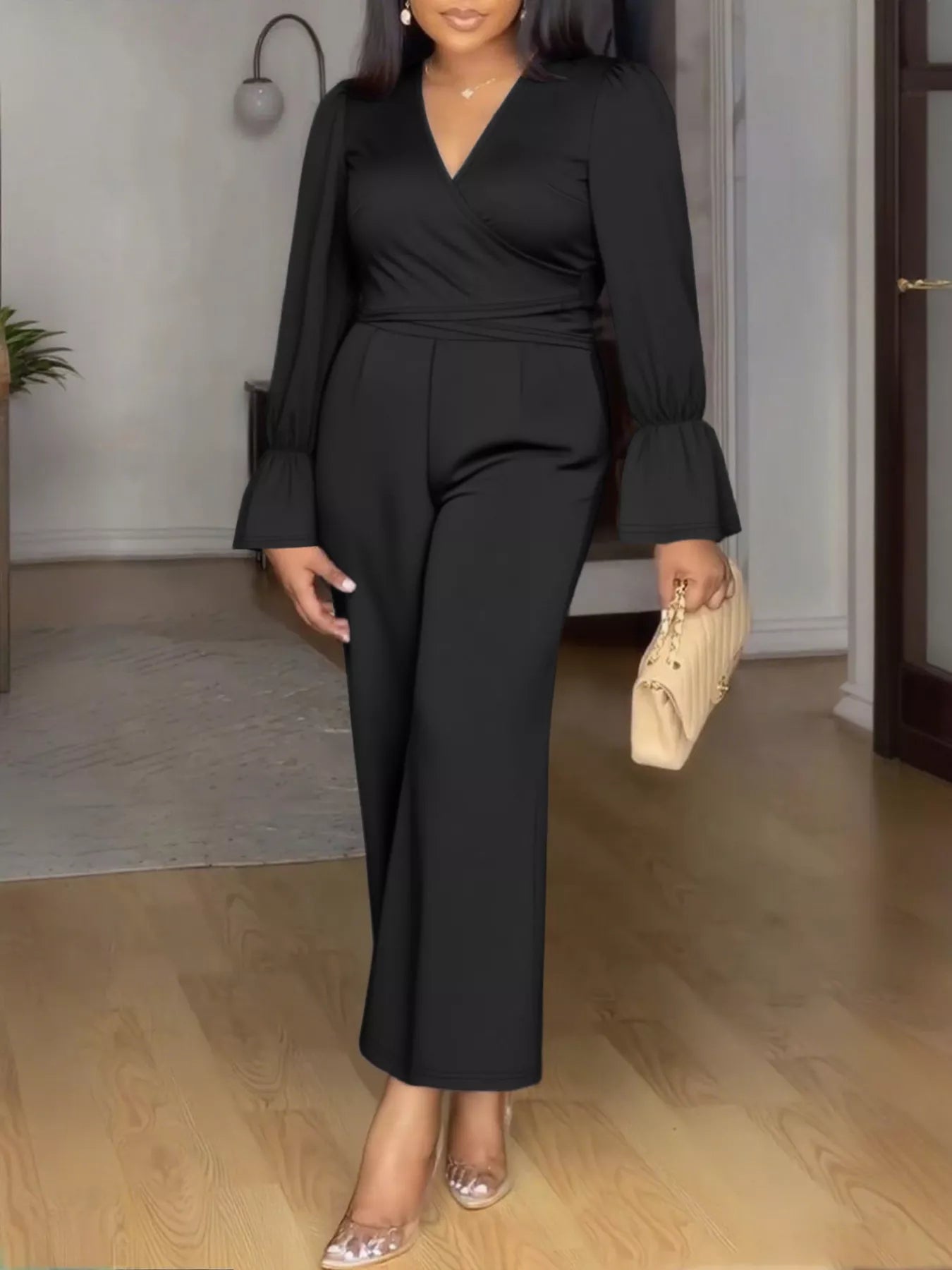 Plus Size Flounce Sleeve Top and Pants Set - Flip Flop Dynasty