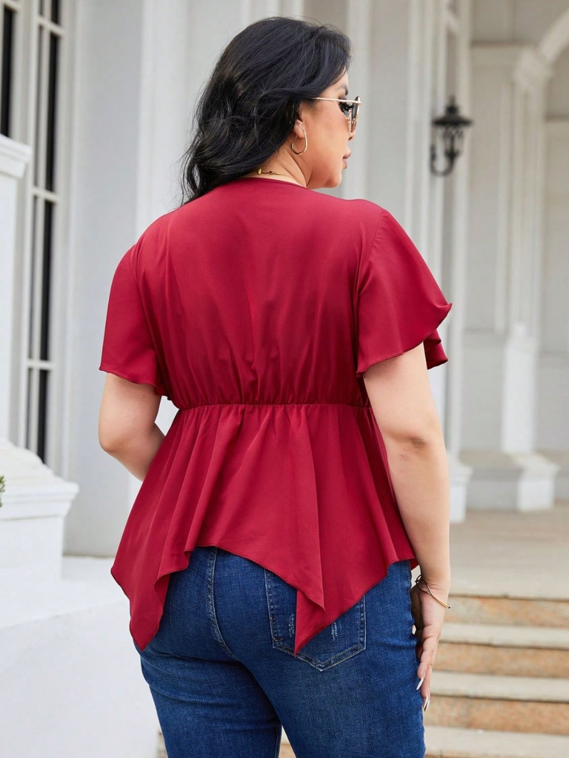 Plus Size Frill Surplice Flutter Sleeve Blouse - Flip Flop Dynasty