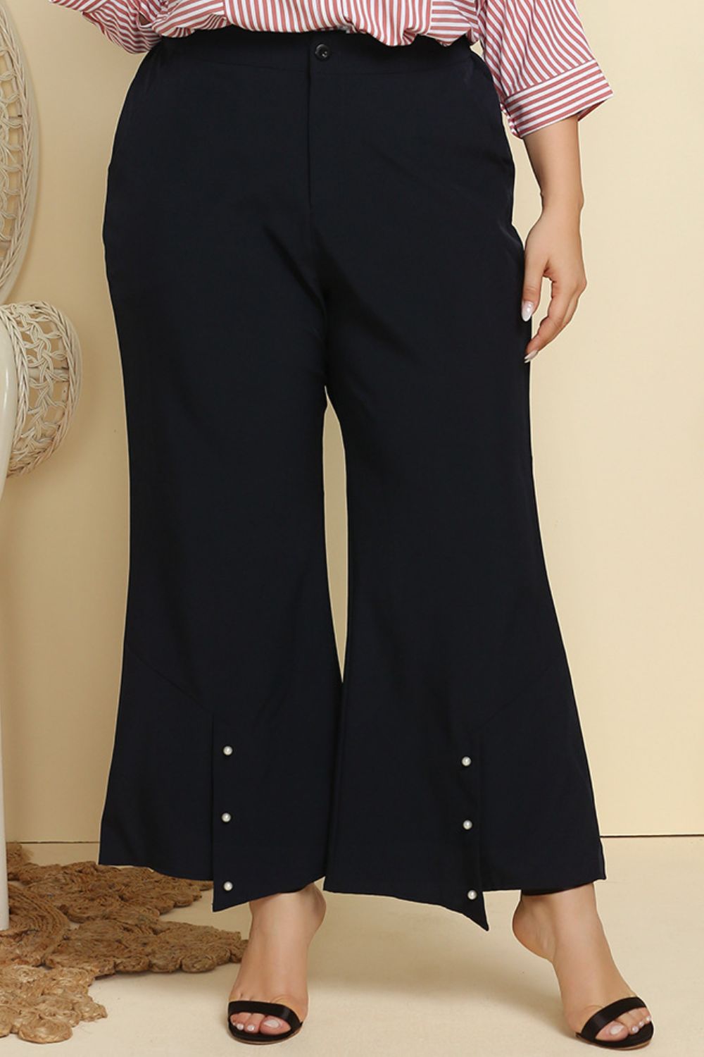 Plus Size Hem Detail Flare Pants - Flip Flop Dynasty