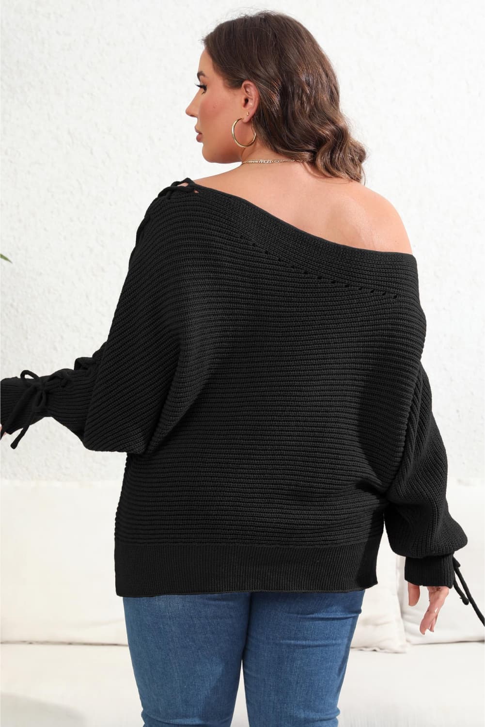 Plus Size One Shoulder Beaded Sweater - Flip Flop Dynasty