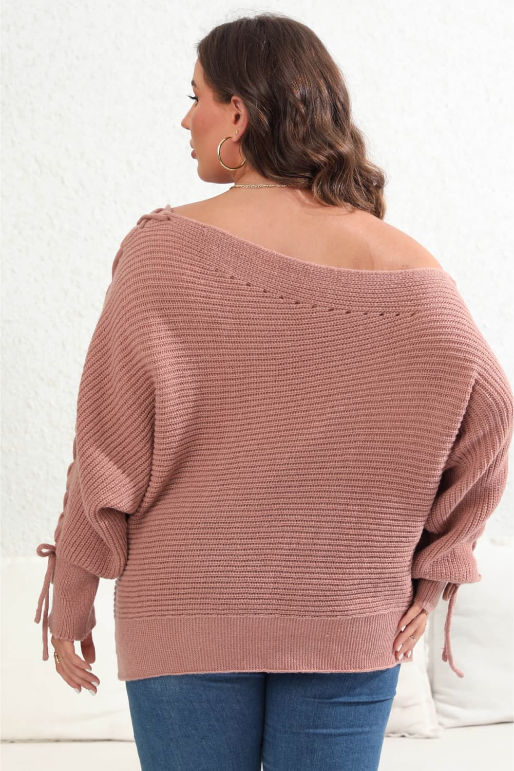 Plus Size One Shoulder Beaded Sweater - Flip Flop Dynasty