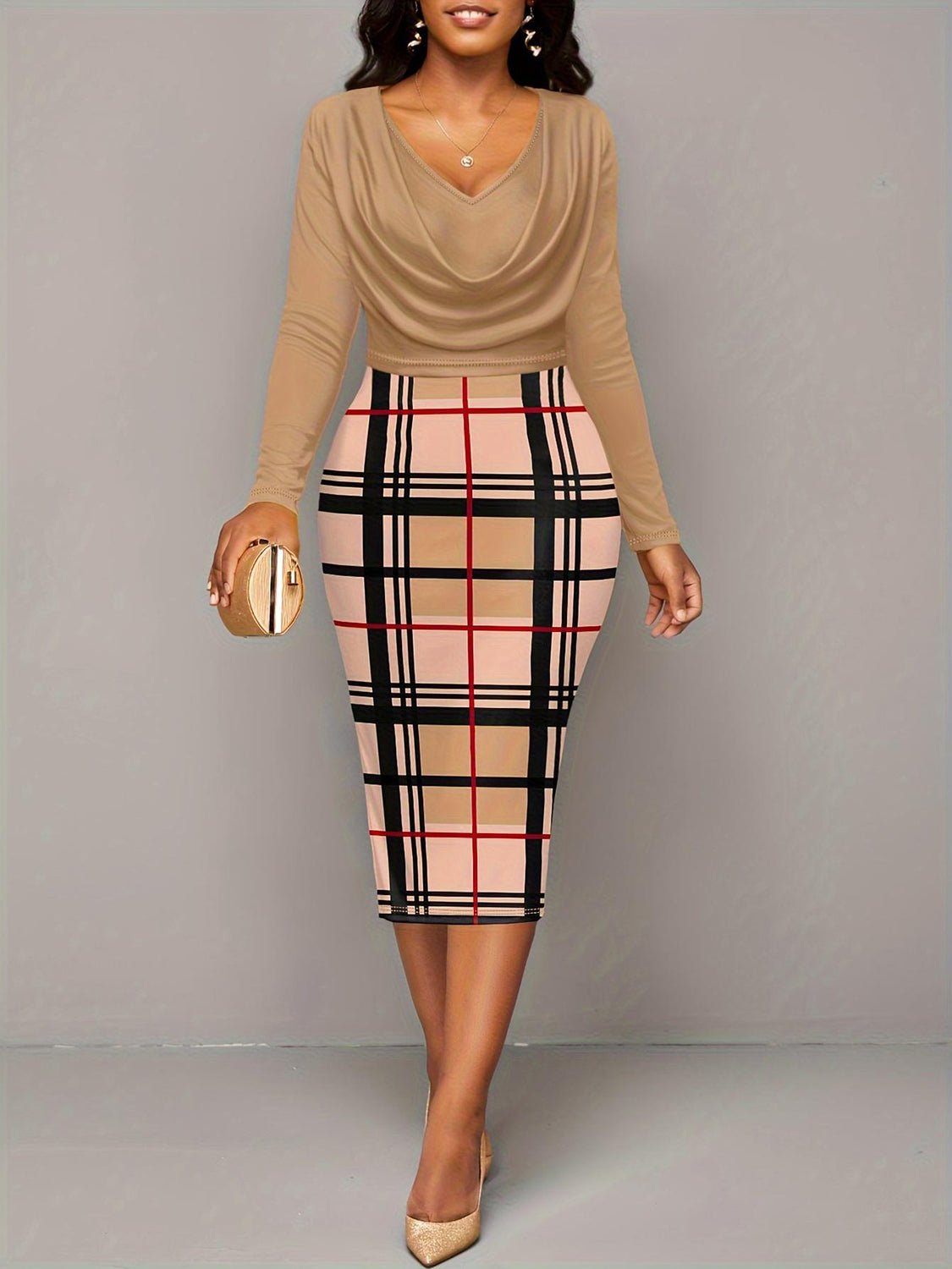 Plus Size Plaid Long Sleeve Mini Dress - Flip Flop Dynasty