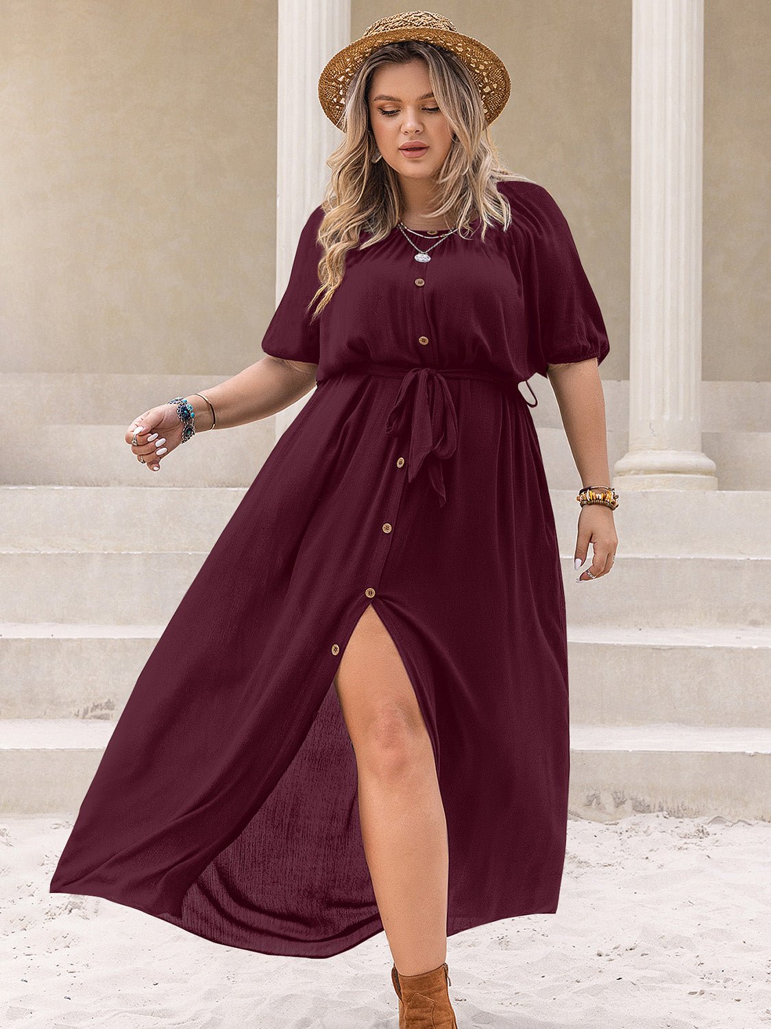 Plus Size Round Neck Half Sleeve Dress - Flip Flop Dynasty