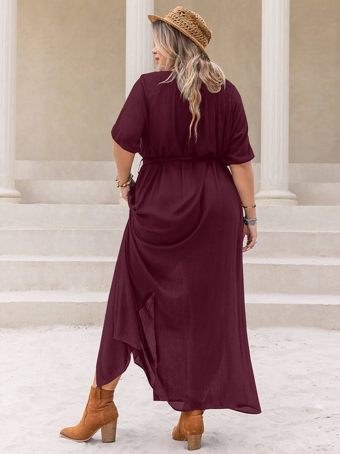 Plus Size Round Neck Half Sleeve Dress - Flip Flop Dynasty