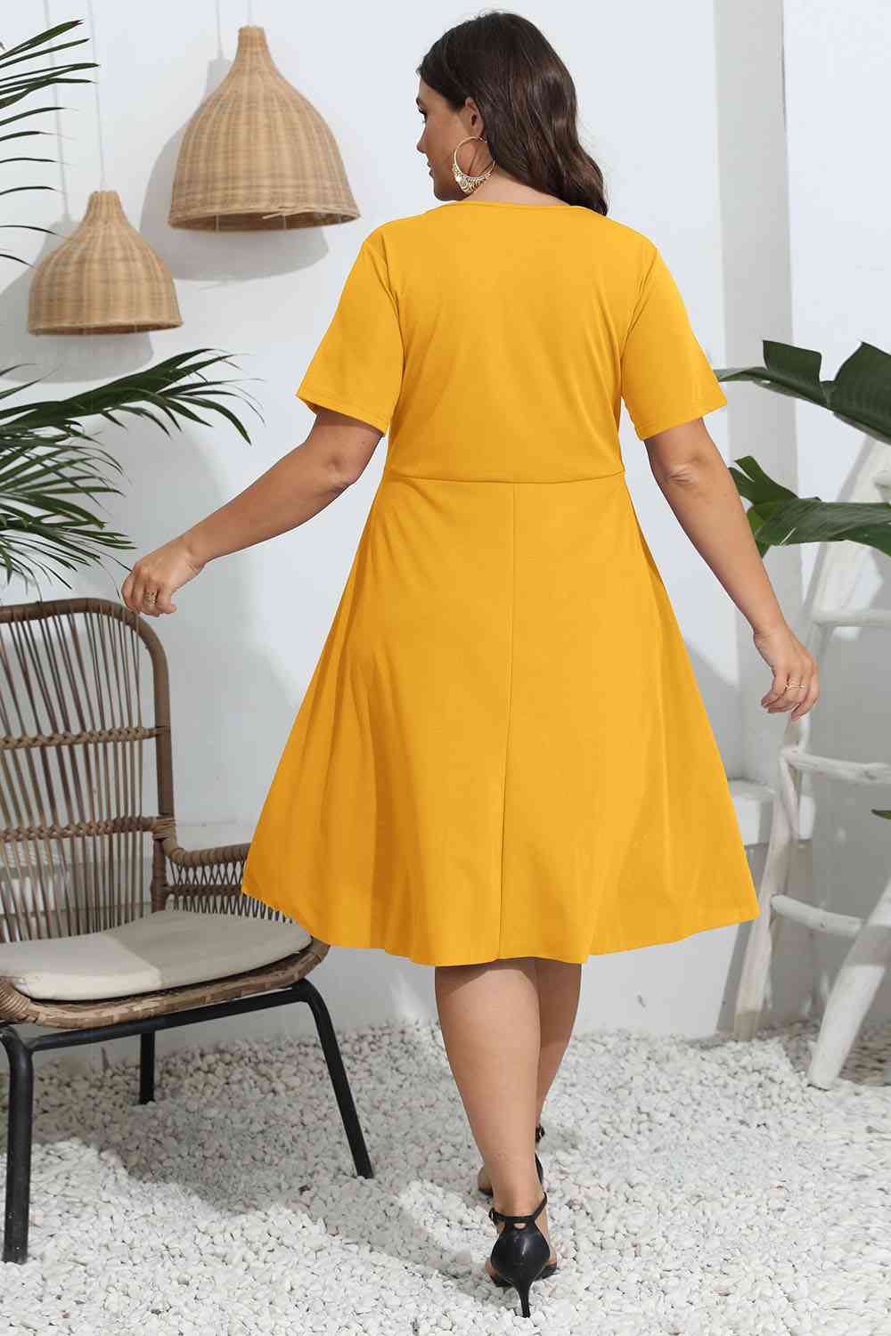 Plus Size Round Neck Openwork Dress - Flip Flop Dynasty