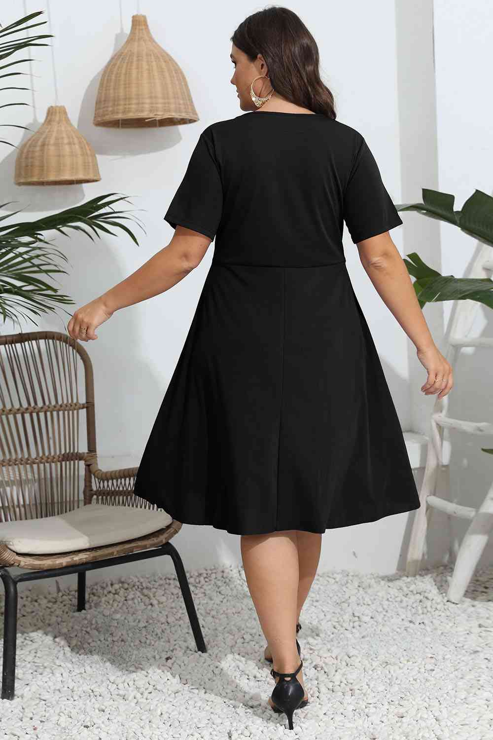 Plus Size Round Neck Openwork Dress - Flip Flop Dynasty