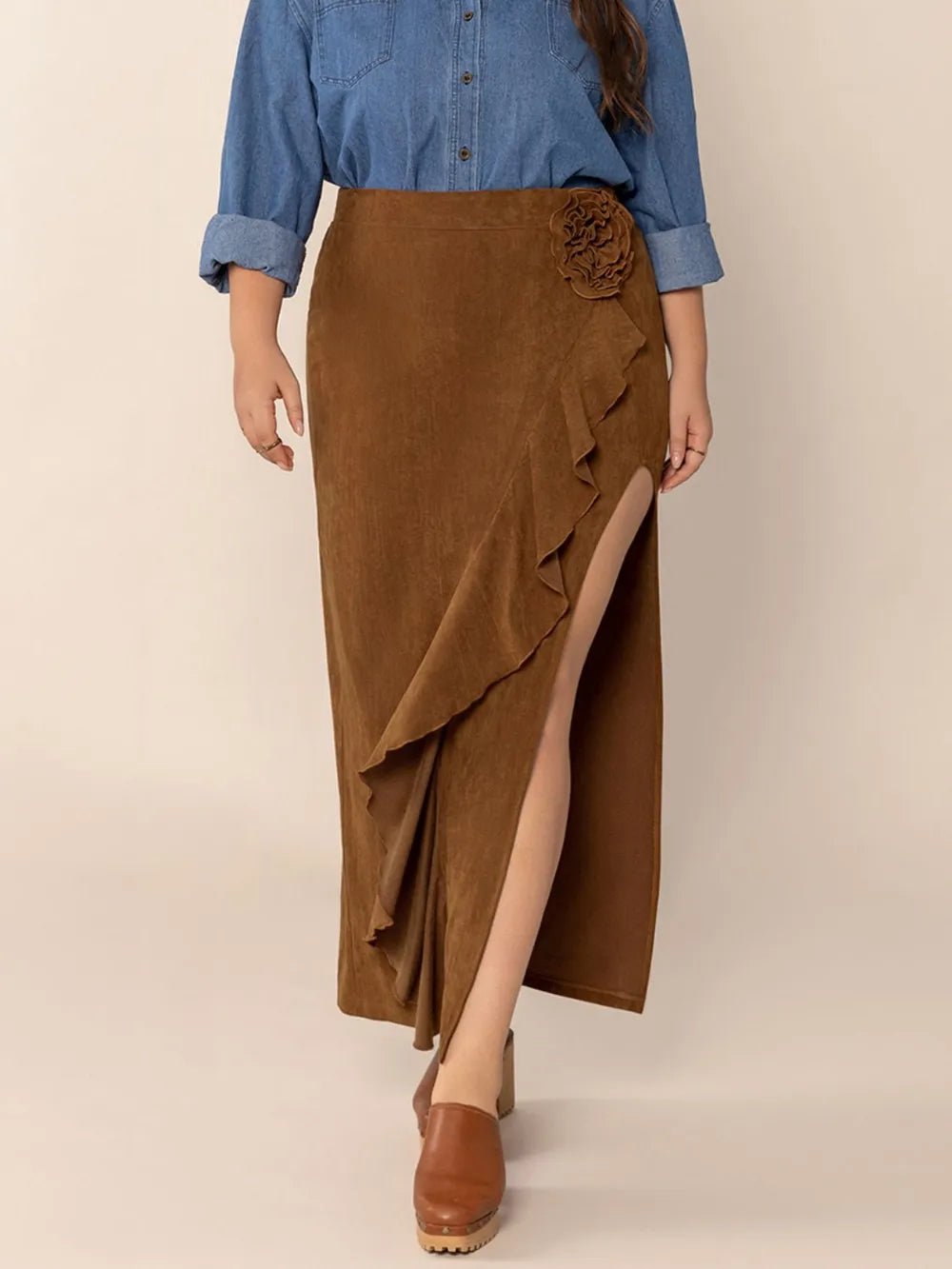 Plus Size Ruffled Slit High Rise Skirt - Flip Flop Dynasty