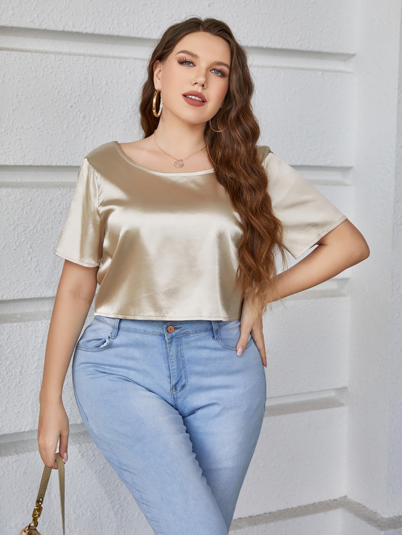 Plus Size Short Sleeve Tie Back Blouse - Flip Flop Dynasty