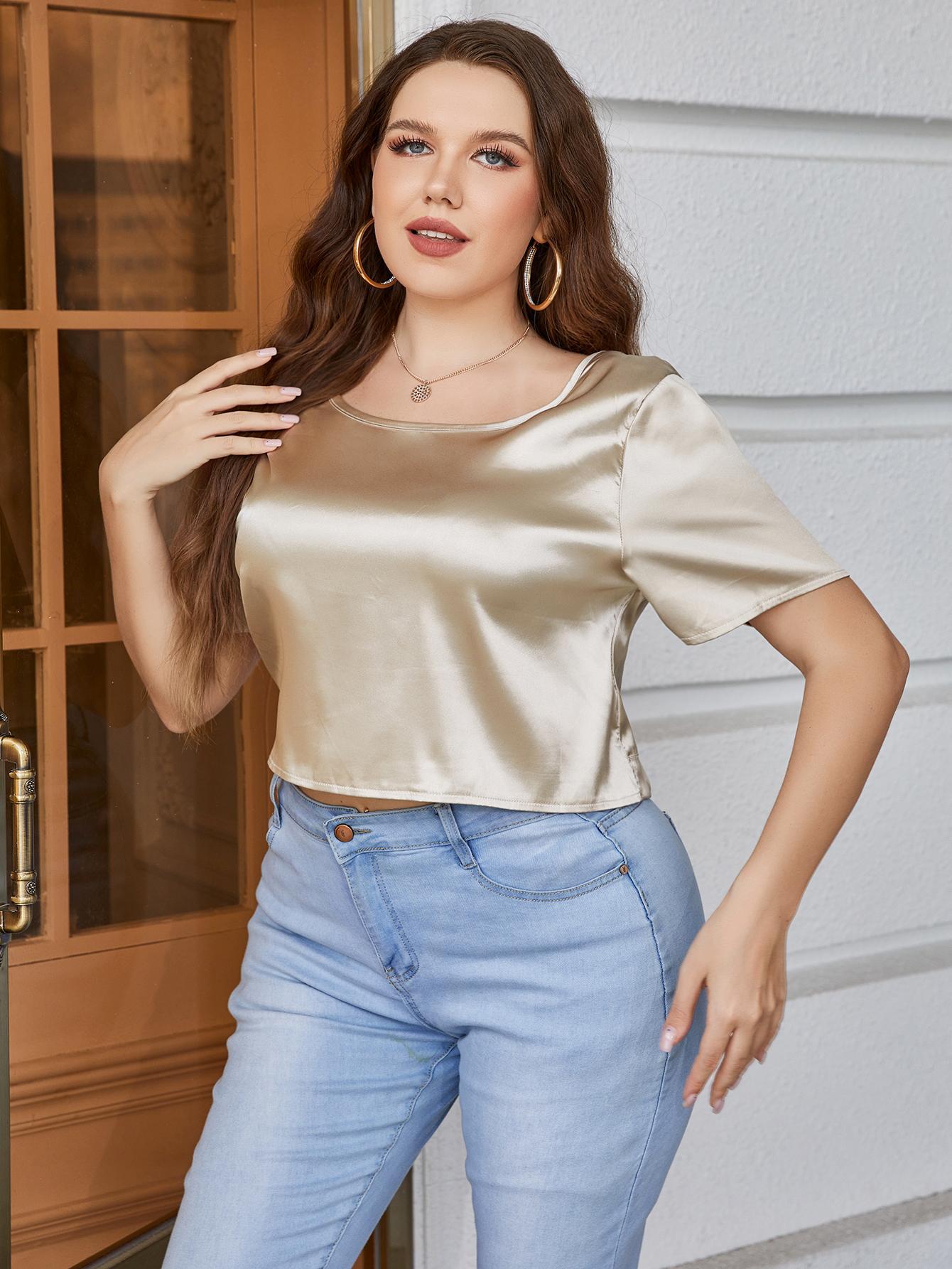 Plus Size Short Sleeve Tie Back Blouse - Flip Flop Dynasty