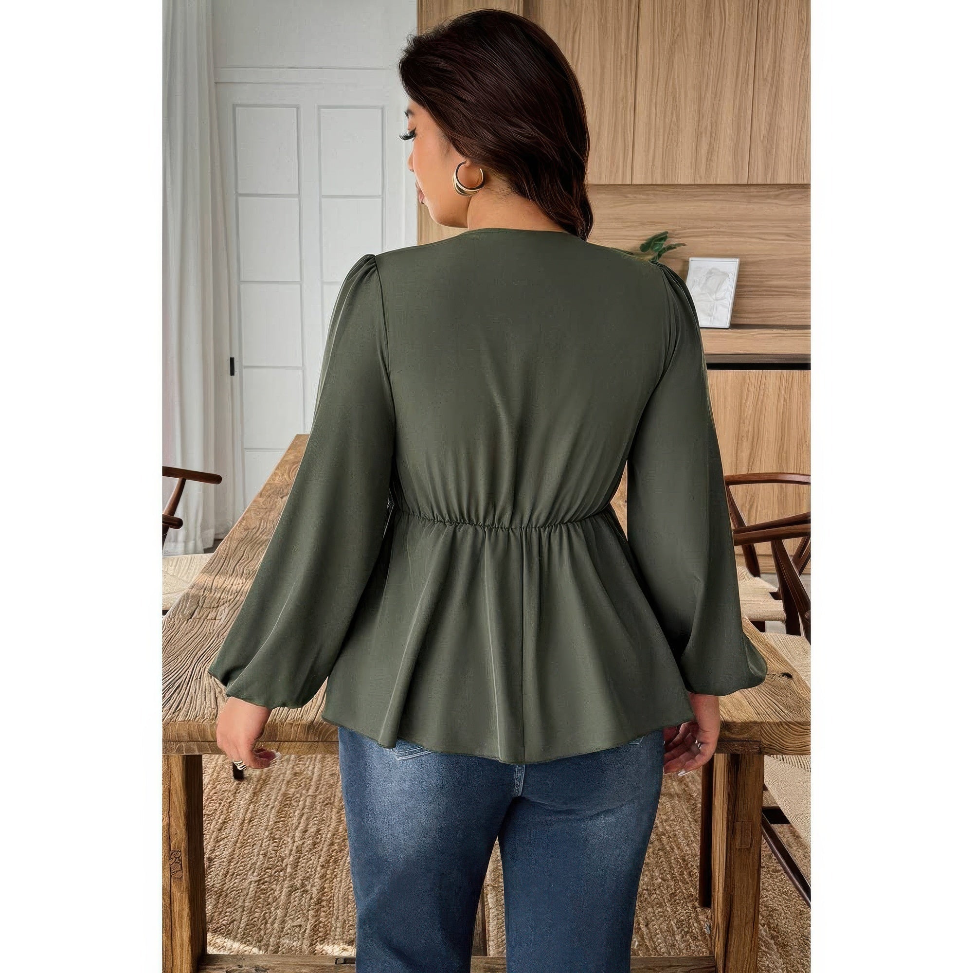 Plus Size Solid V Neck Lace Patchwork Shirt - Flip Flop Dynasty