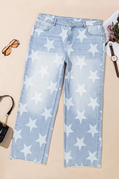 Plus Size Star Straight Leg Jeans with Pockets - Flip Flop Dynasty