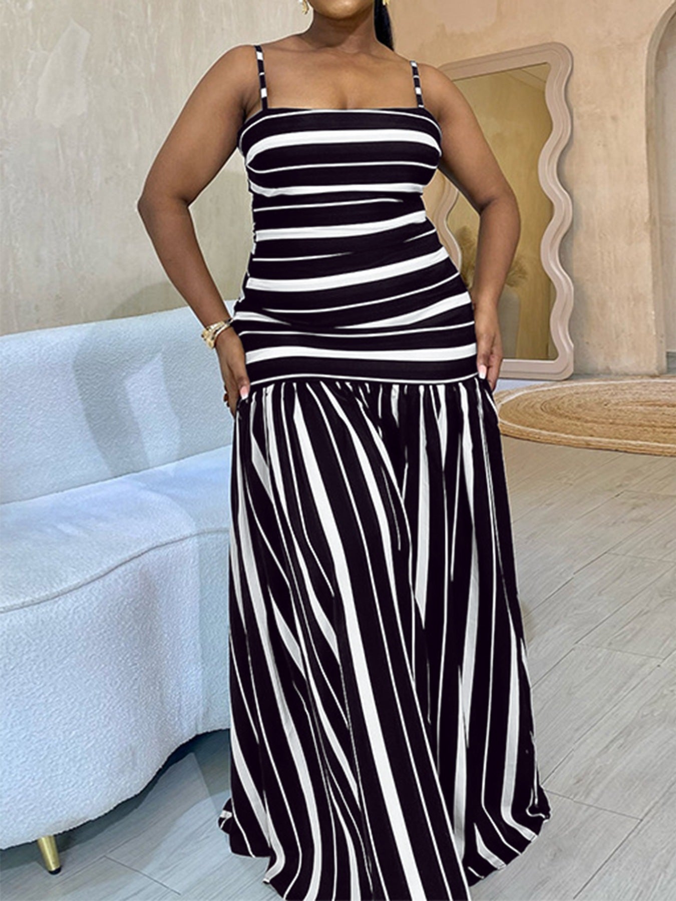 Plus Size Striped Spaghetti Strap Maxi Dress - Flip Flop Dynasty
