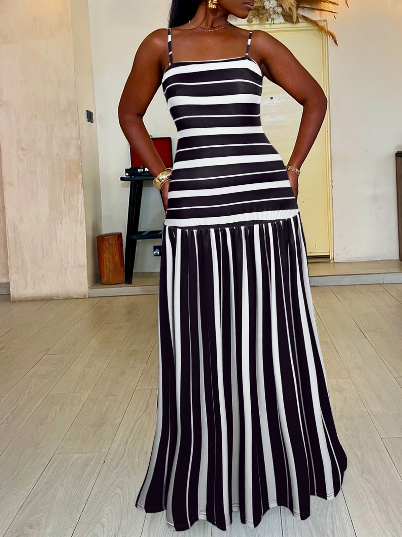 Plus Size Striped Spaghetti Strap Maxi Dress - Flip Flop Dynasty