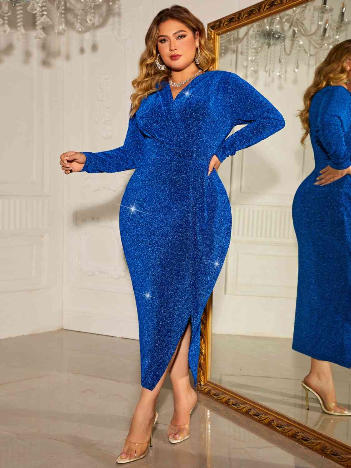 Plus Size Surplice Neck Slit Dress - Flip Flop Dynasty