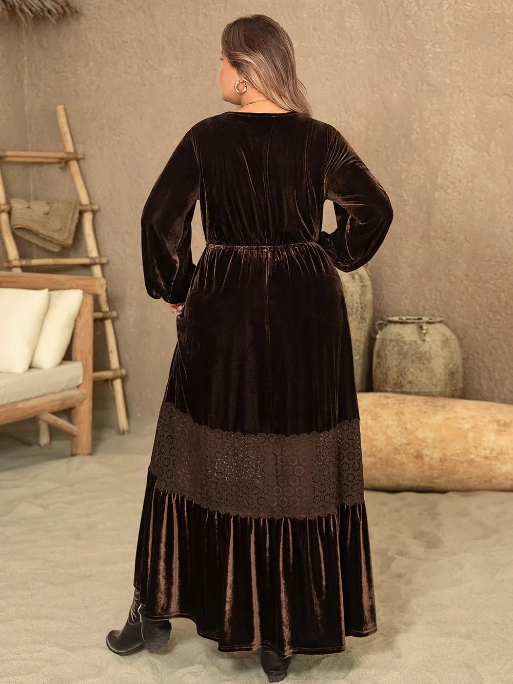 Plus Size V - Neck Balloon Sleeve Maxi Dress - Flip Flop Dynasty
