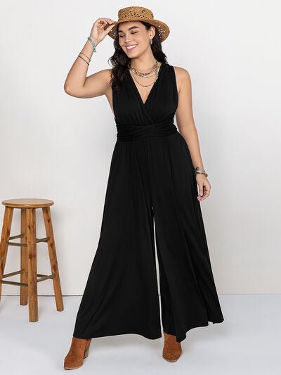 Plus Size V - Neck Wide Leg Jumpsuit - Flip Flop Dynasty