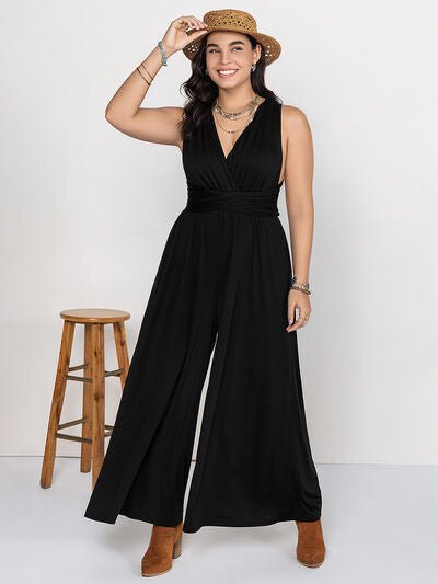 Plus Size V - Neck Wide Leg Jumpsuit - Flip Flop Dynasty