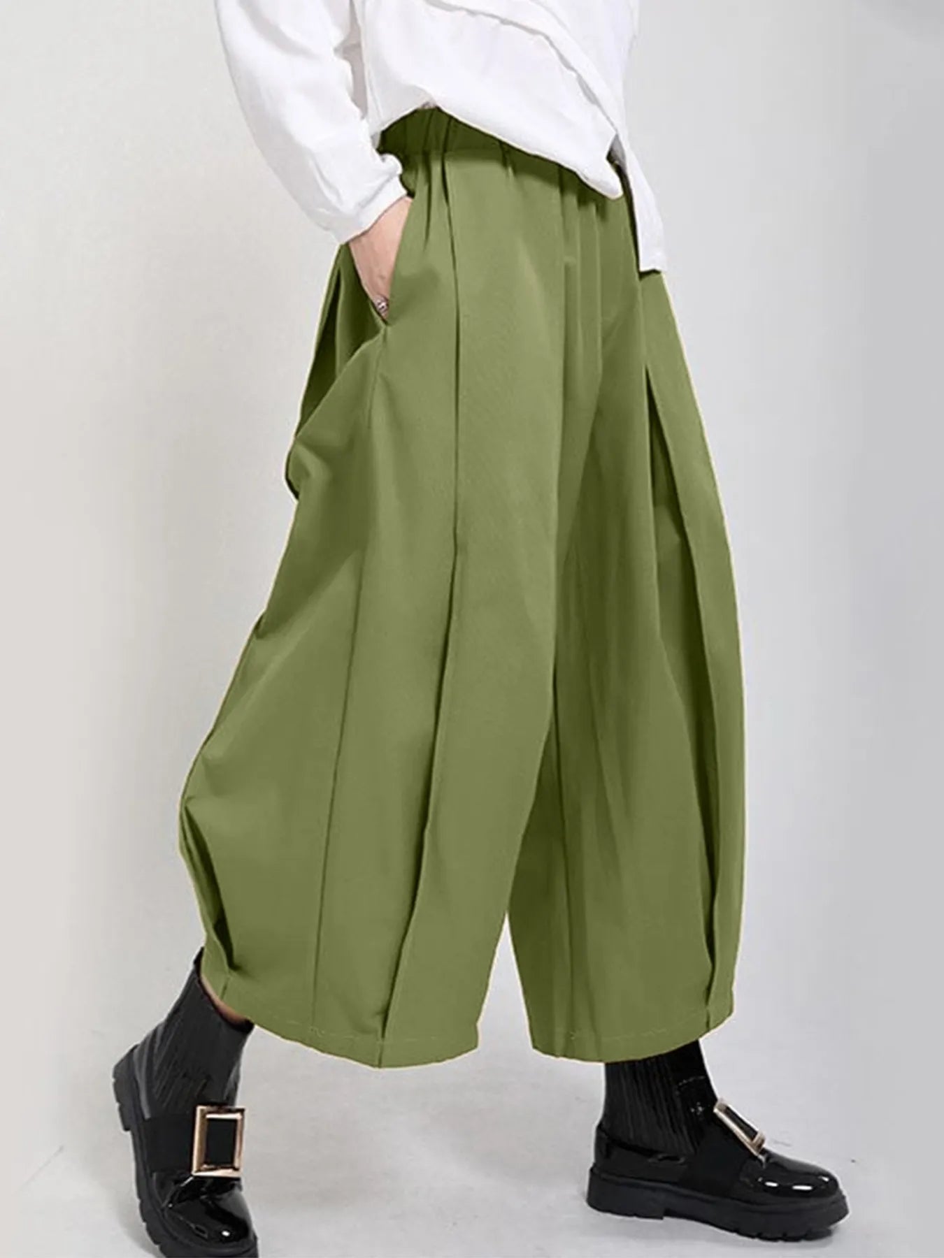 Plus Size Wide Leg Pleated Detail Cropped Pants - Flip Flop Dynasty