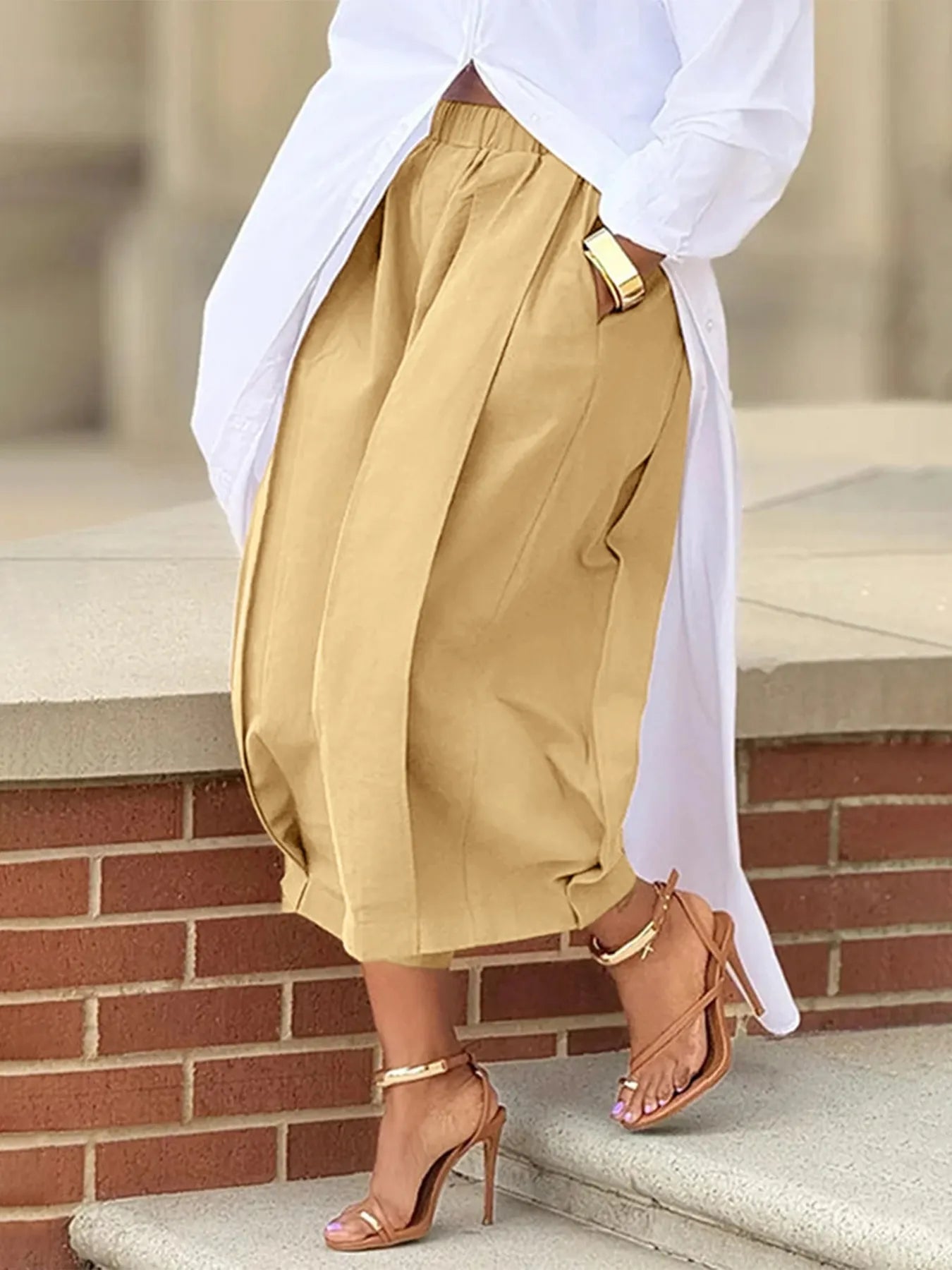 Plus Size Wide Leg Pleated Detail Cropped Pants - Flip Flop Dynasty