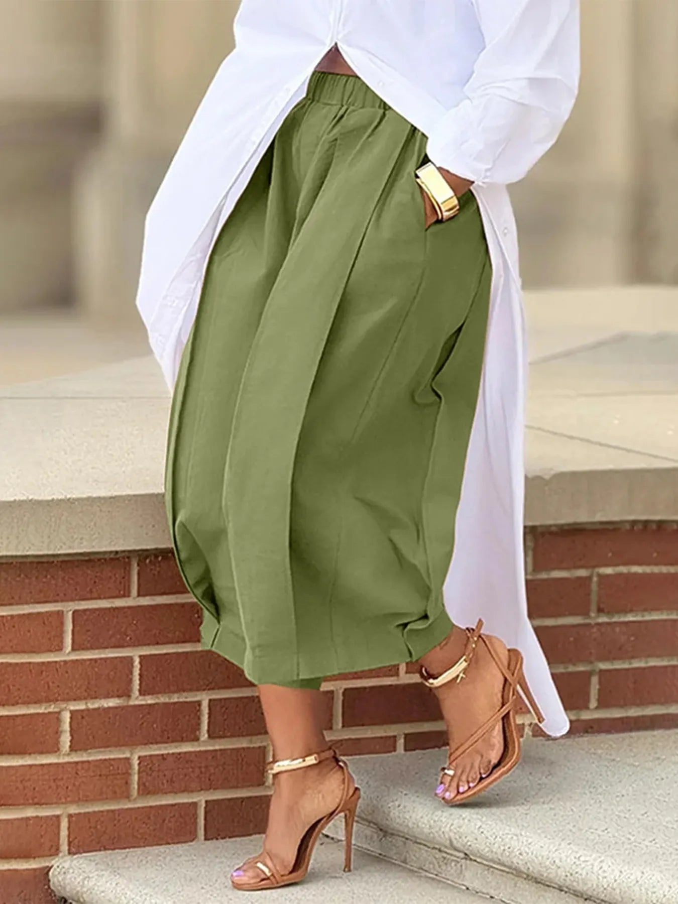 Plus Size Wide Leg Pleated Detail Cropped Pants - Flip Flop Dynasty