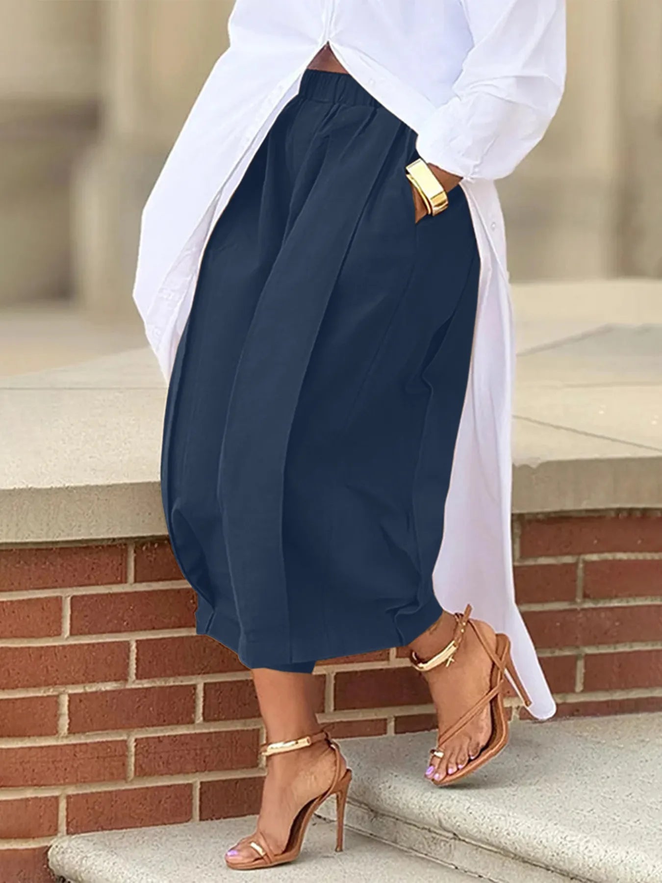 Plus Size Wide Leg Pleated Detail Cropped Pants - Flip Flop Dynasty