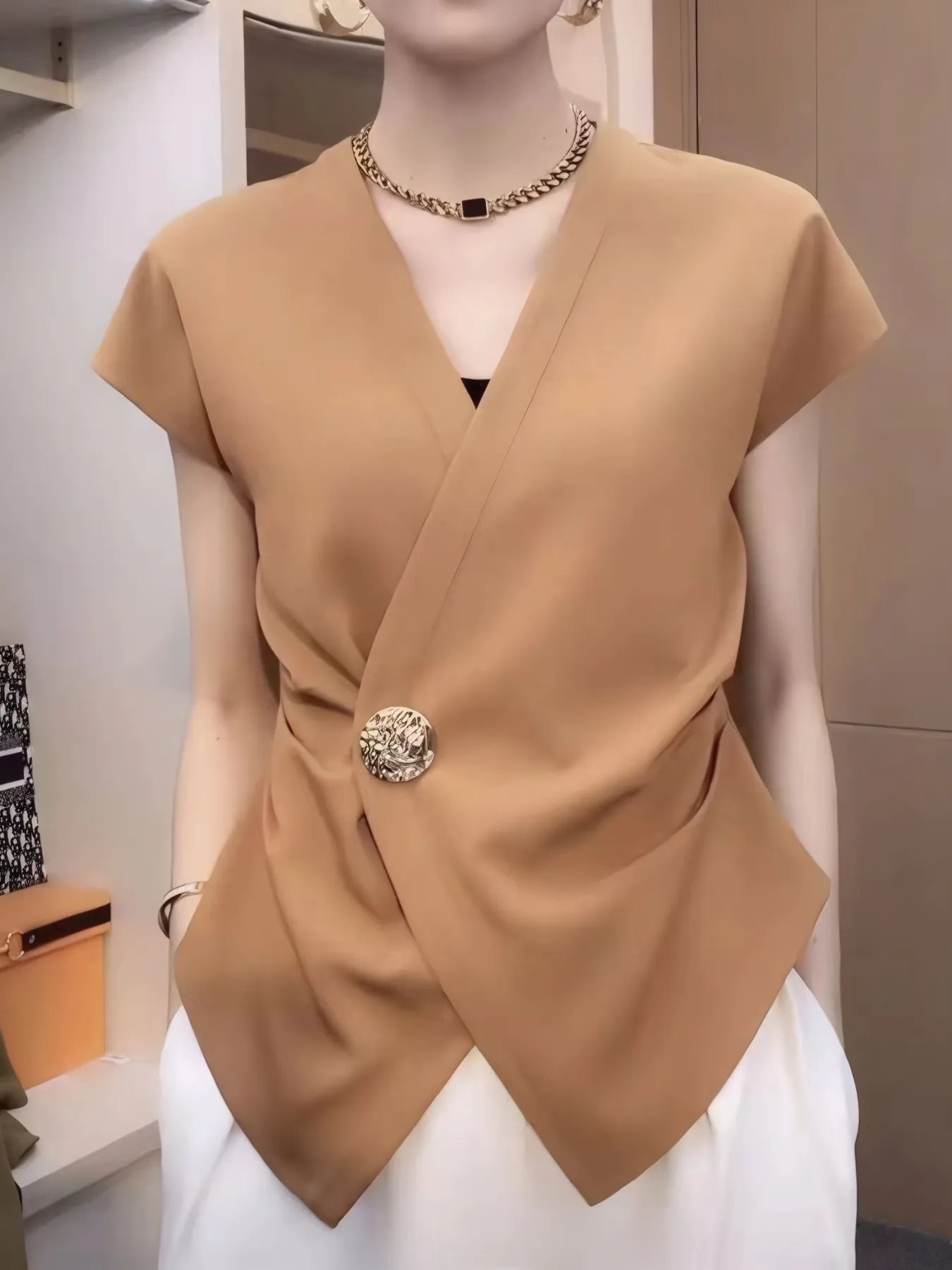 Plus Size Wrap Front Blouse with Decorative Button Detail - Flip Flop Dynasty