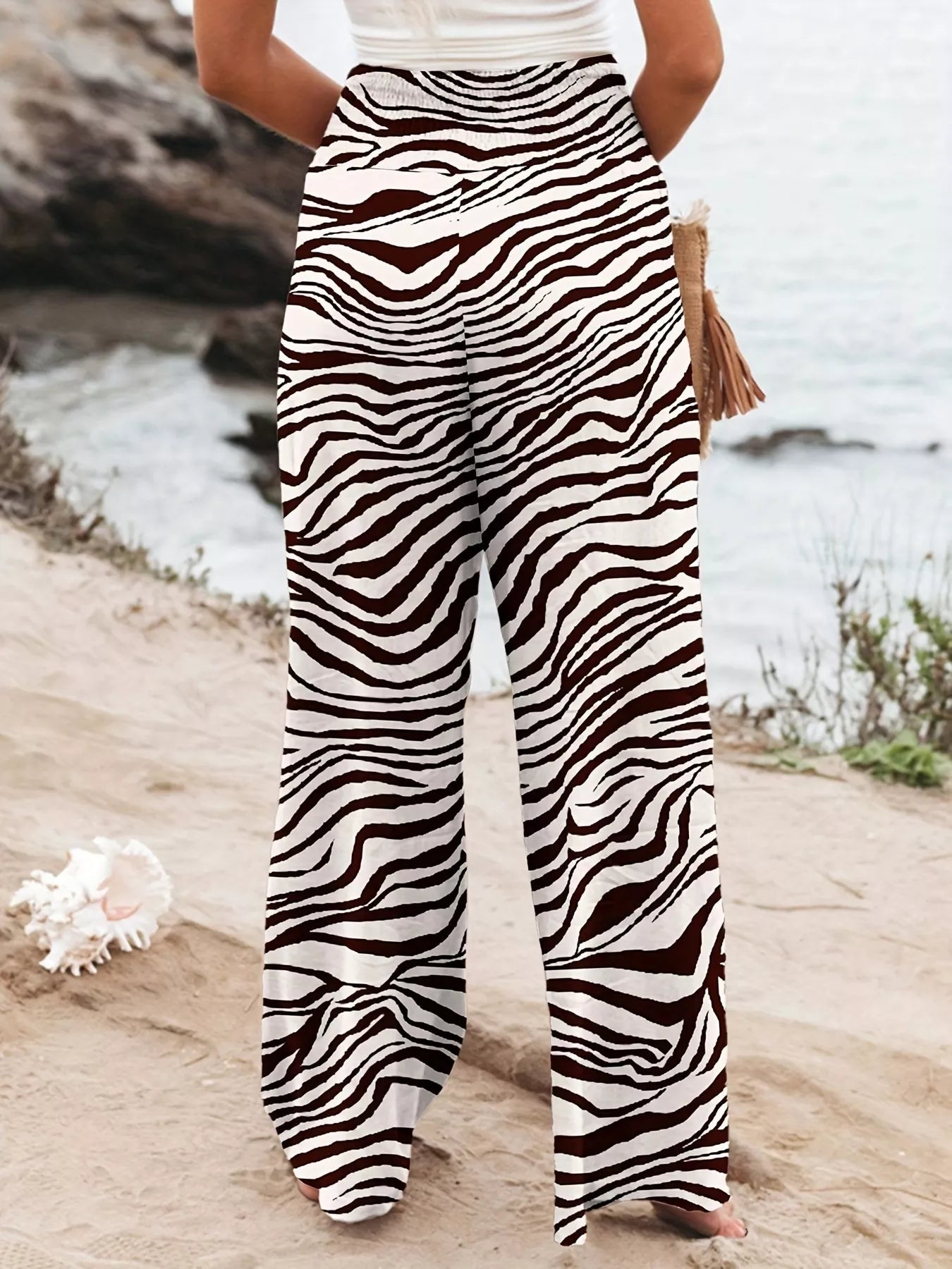 Plus Size Zebra Print High Waist Wide Leg Pants - Flip Flop Dynasty