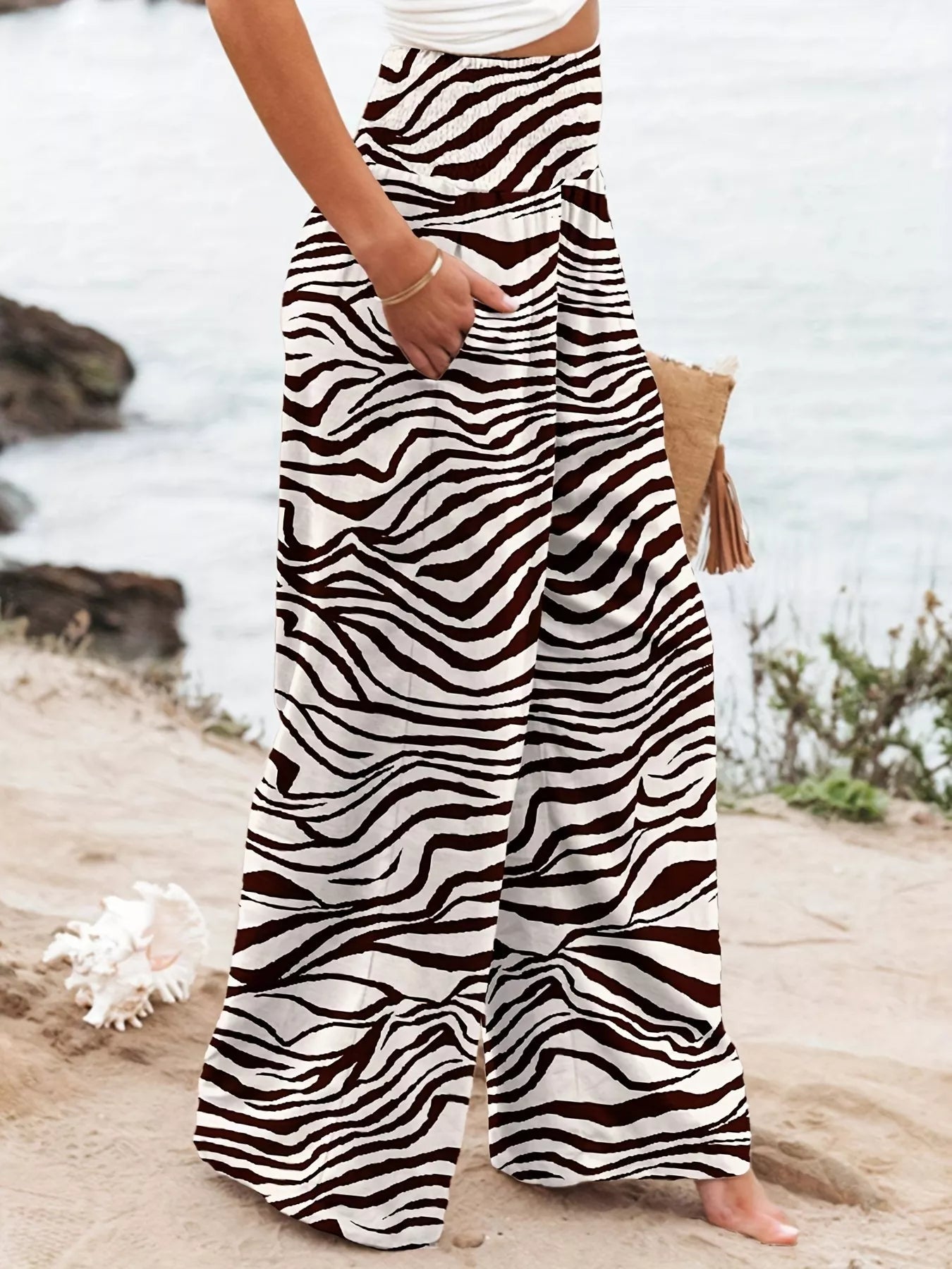 Plus Size Zebra Print High Waist Wide Leg Pants - Flip Flop Dynasty