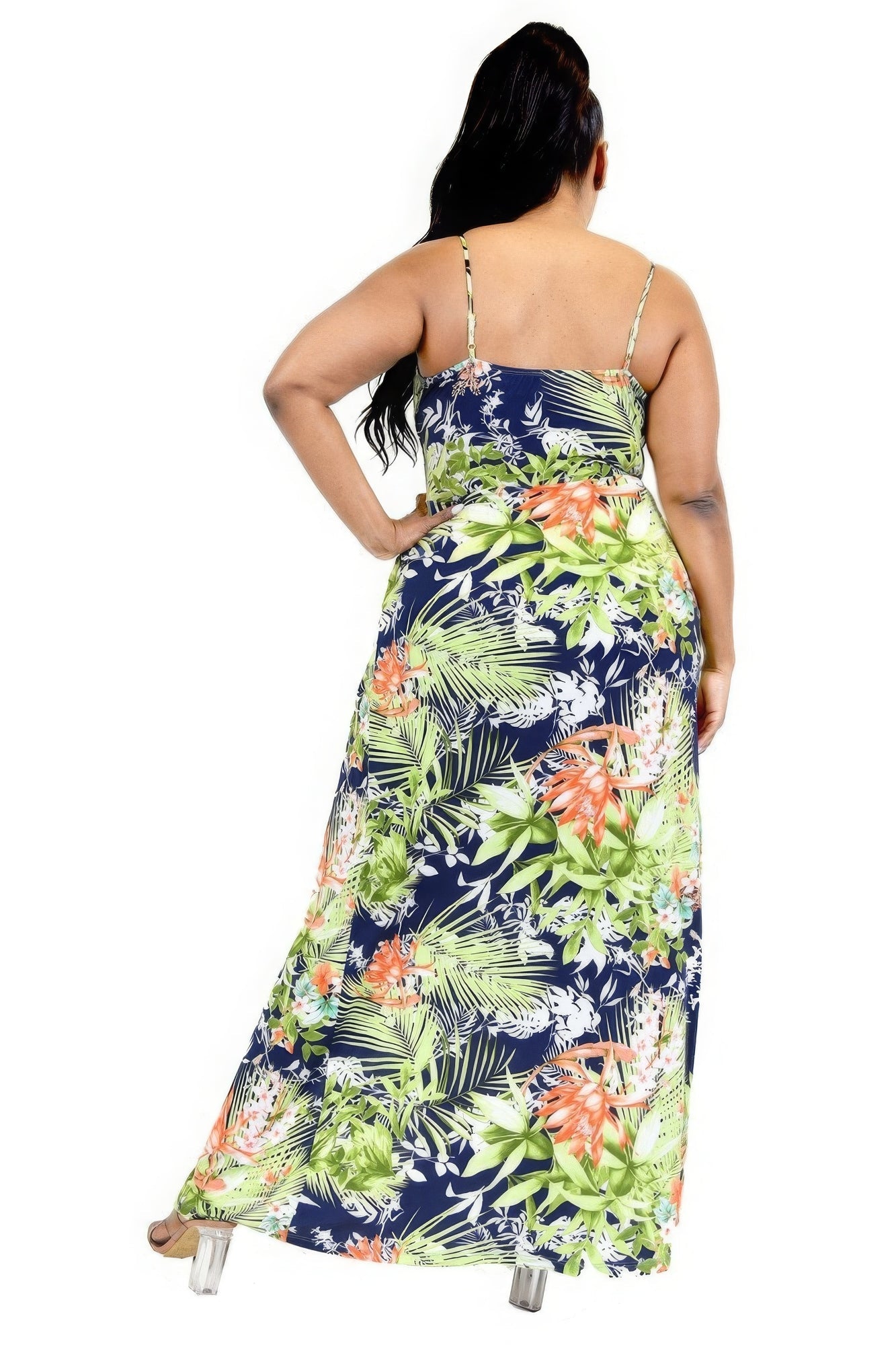 Plus Tropical Leaf Print Surplice Maxi Dress - Flip Flop Dynasty