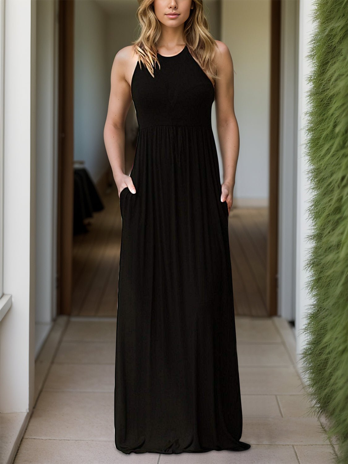 Pocketed Round Neck Sleeveless Dress - Flip Flop Dynasty