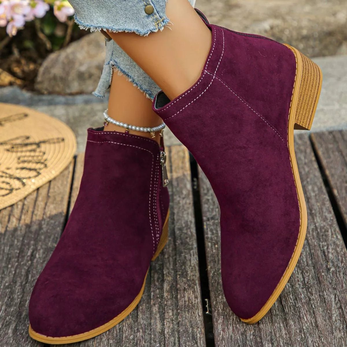 Point Toe Block Heels Boots - Flip Flop Dynasty