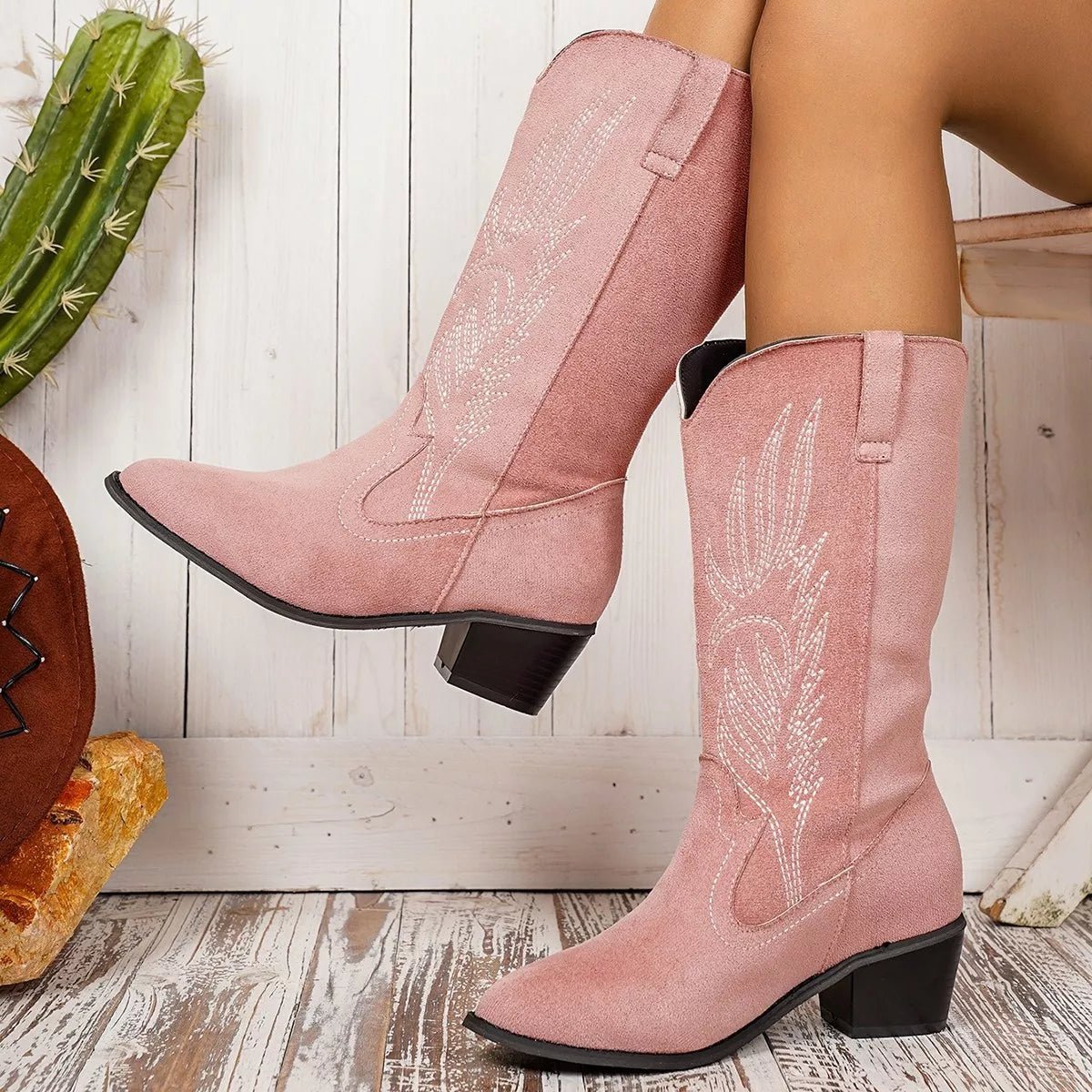 Point Toe Block Heels Boots - Flip Flop Dynasty