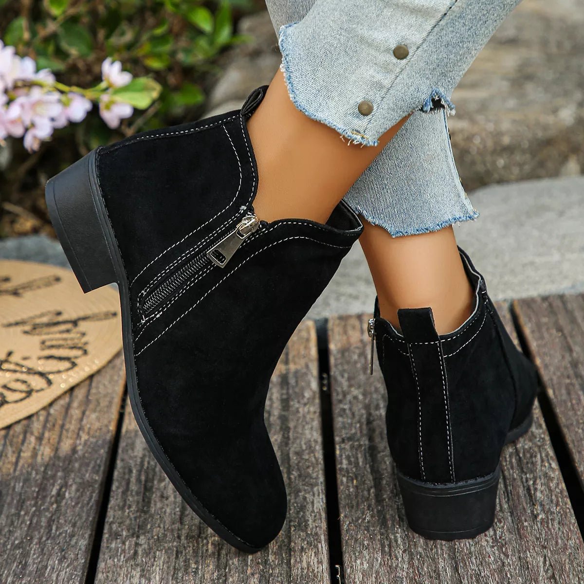 Point Toe Block Heels Boots - Flip Flop Dynasty