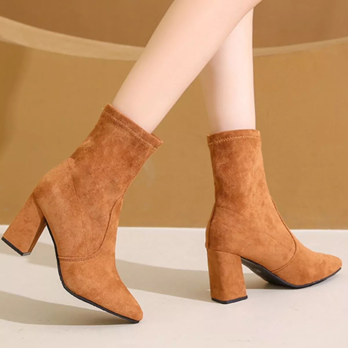 Point Toe Block Heels Boots - Flip Flop Dynasty