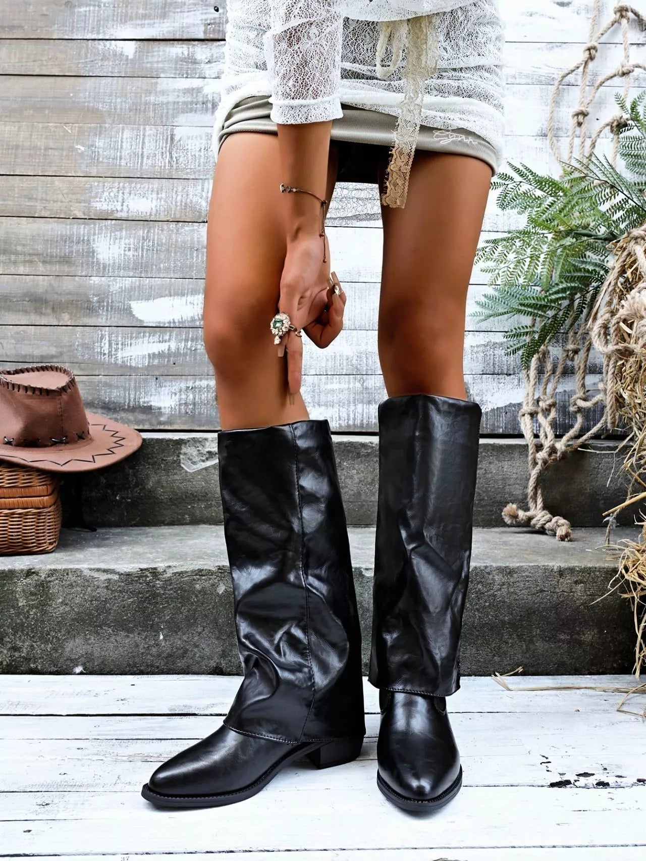 Point Toe Block Heels Boots - Flip Flop Dynasty