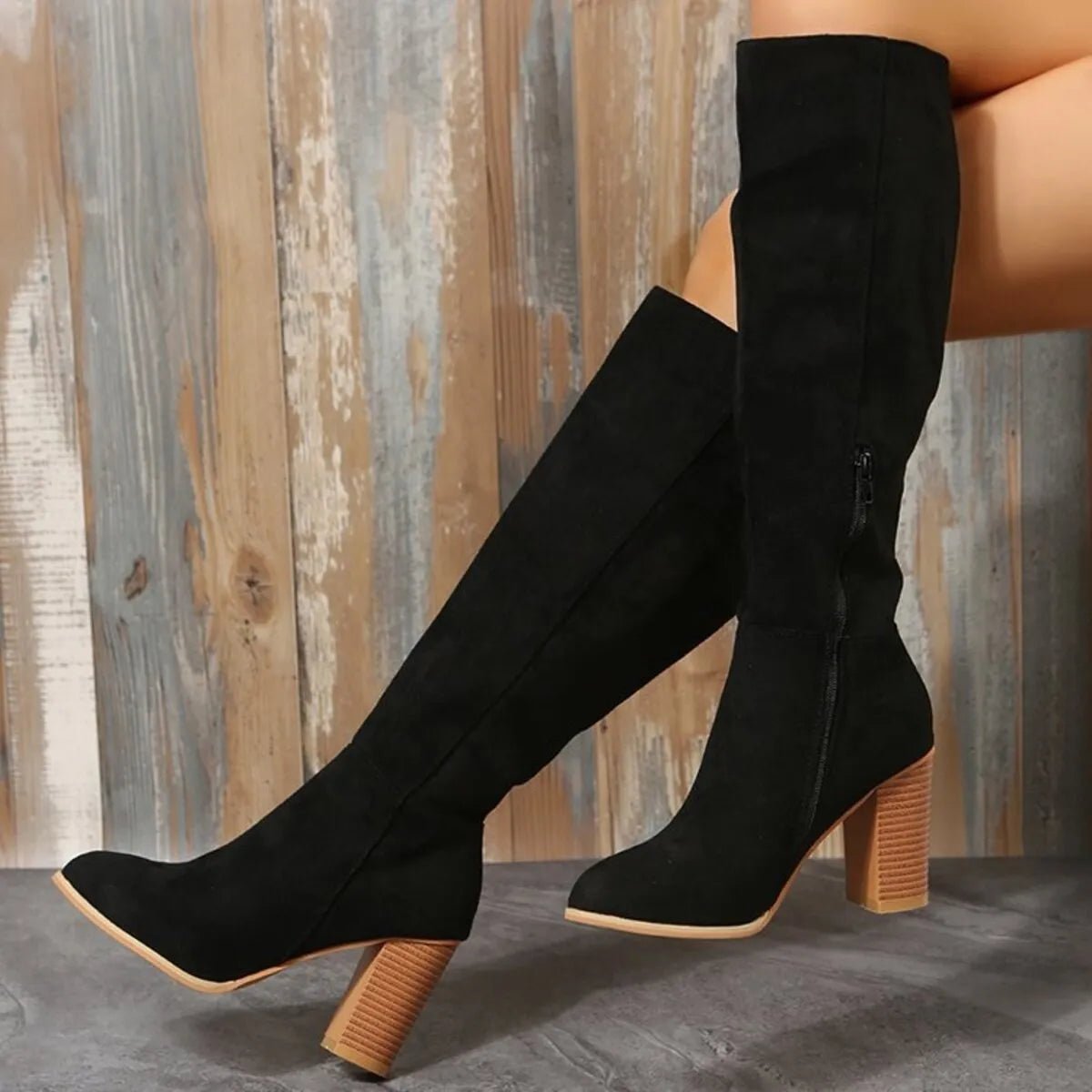 Point Toe Block Heels Boots - Flip Flop Dynasty