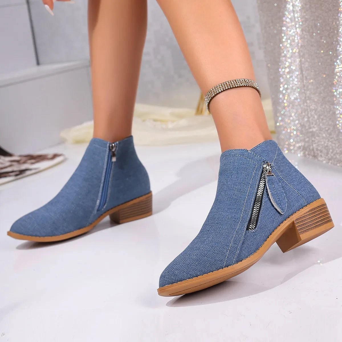 Point Toe Block Heels Boots - Flip Flop Dynasty