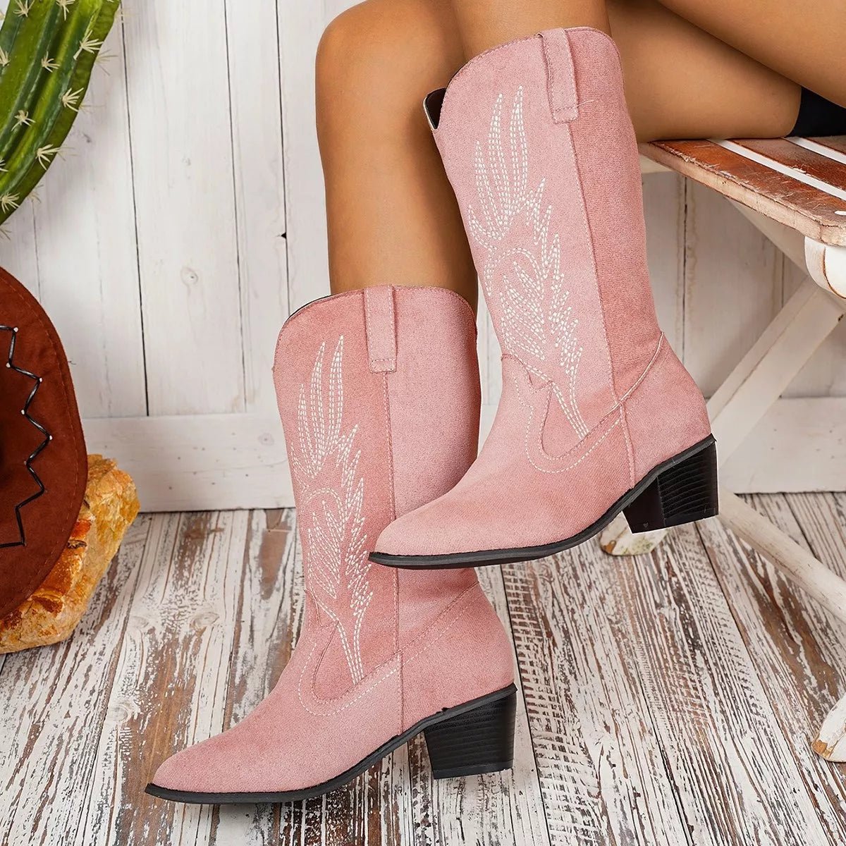Point Toe Block Heels Boots - Flip Flop Dynasty
