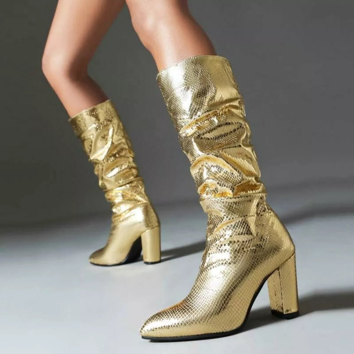 Point Toe Block Heels Boots - Flip Flop Dynasty