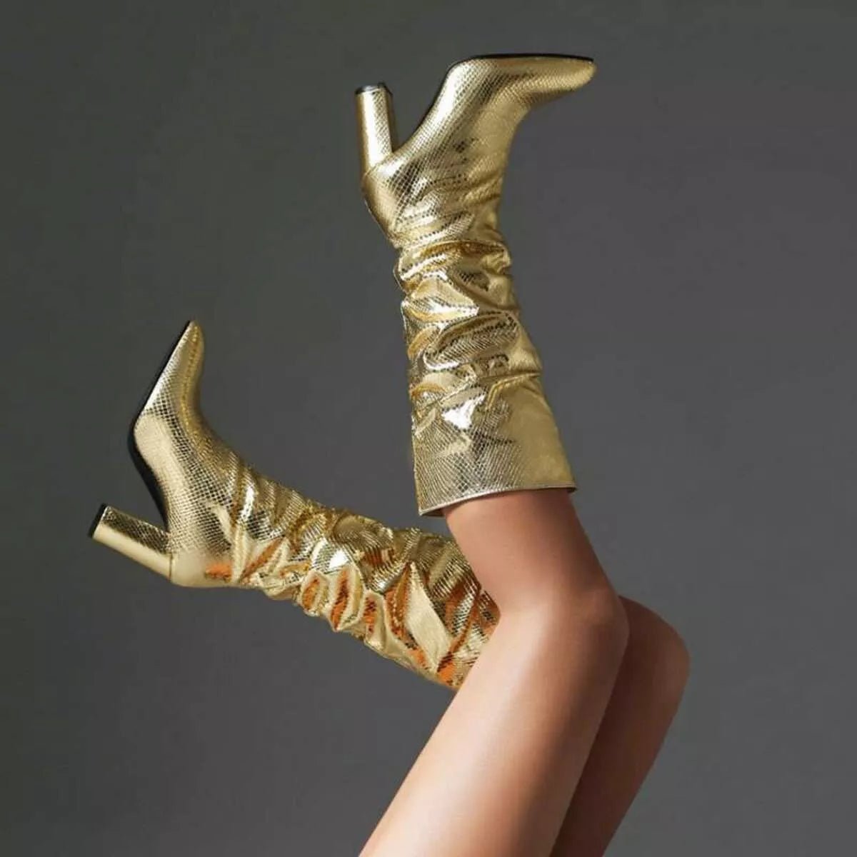 Point Toe Block Heels Boots - Flip Flop Dynasty
