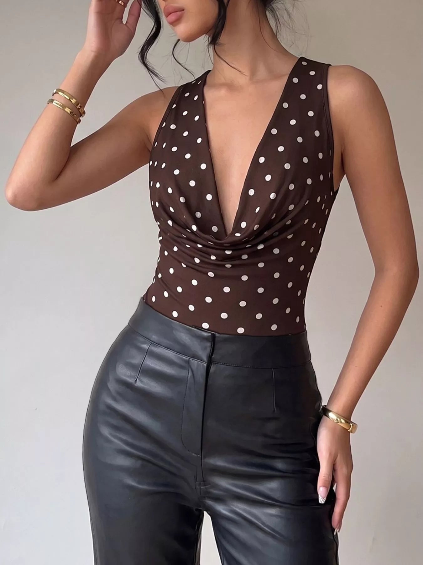 Polka Dot Cowl Neck Bodysuit - Flip Flop Dynasty