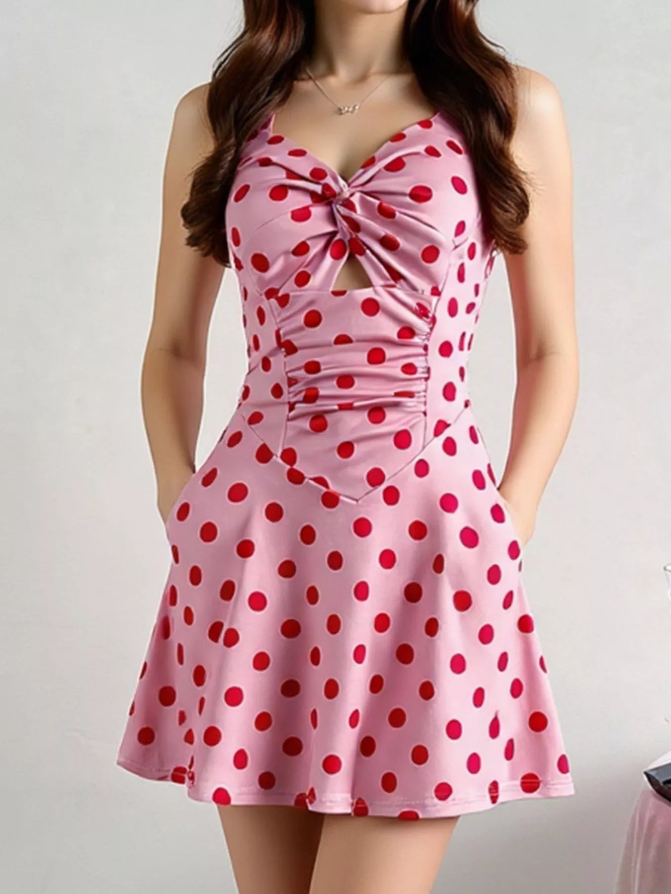 Polka Dot Halter Neck Twisted Front Mini Dress - Flip Flop Dynasty
