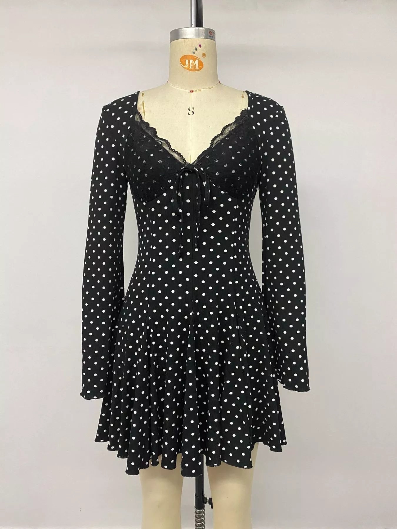 Polka Dot Lace Trimmed V-Neck Mini Dress - Flip Flop Dynasty