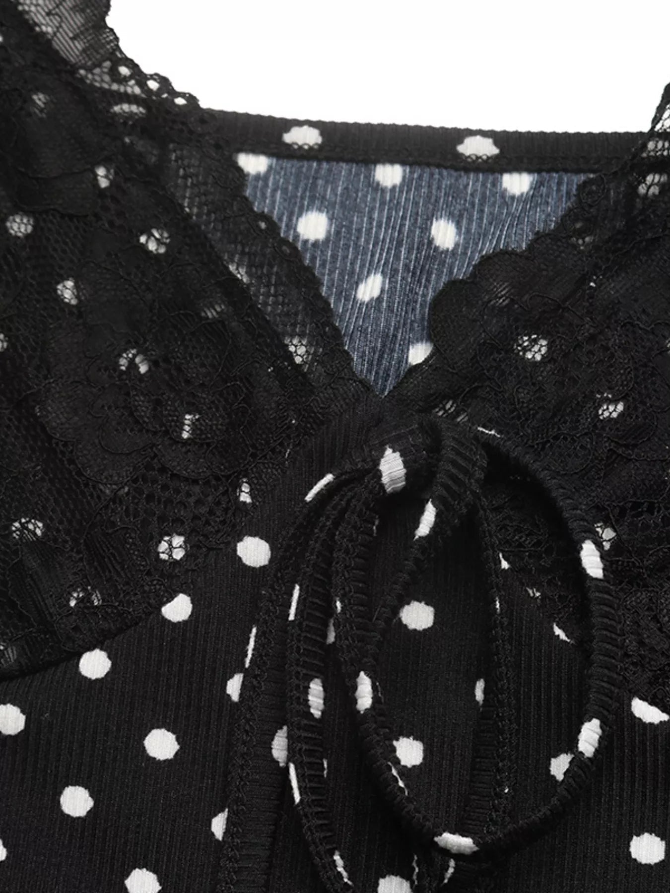 Polka Dot Lace Trimmed V-Neck Mini Dress - Flip Flop Dynasty