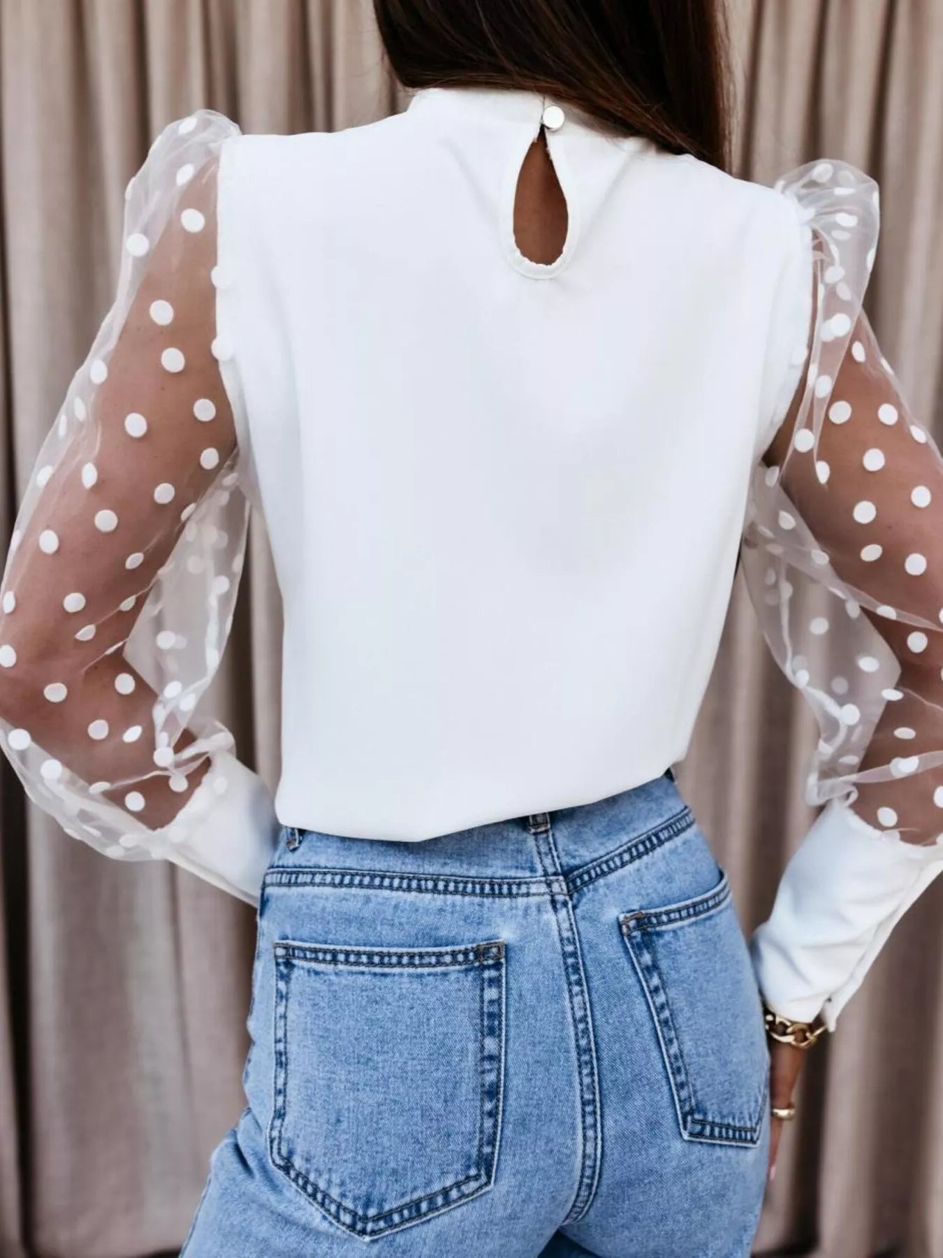 Polka Dot Mesh Sleeve Blouse - Flip Flop Dynasty