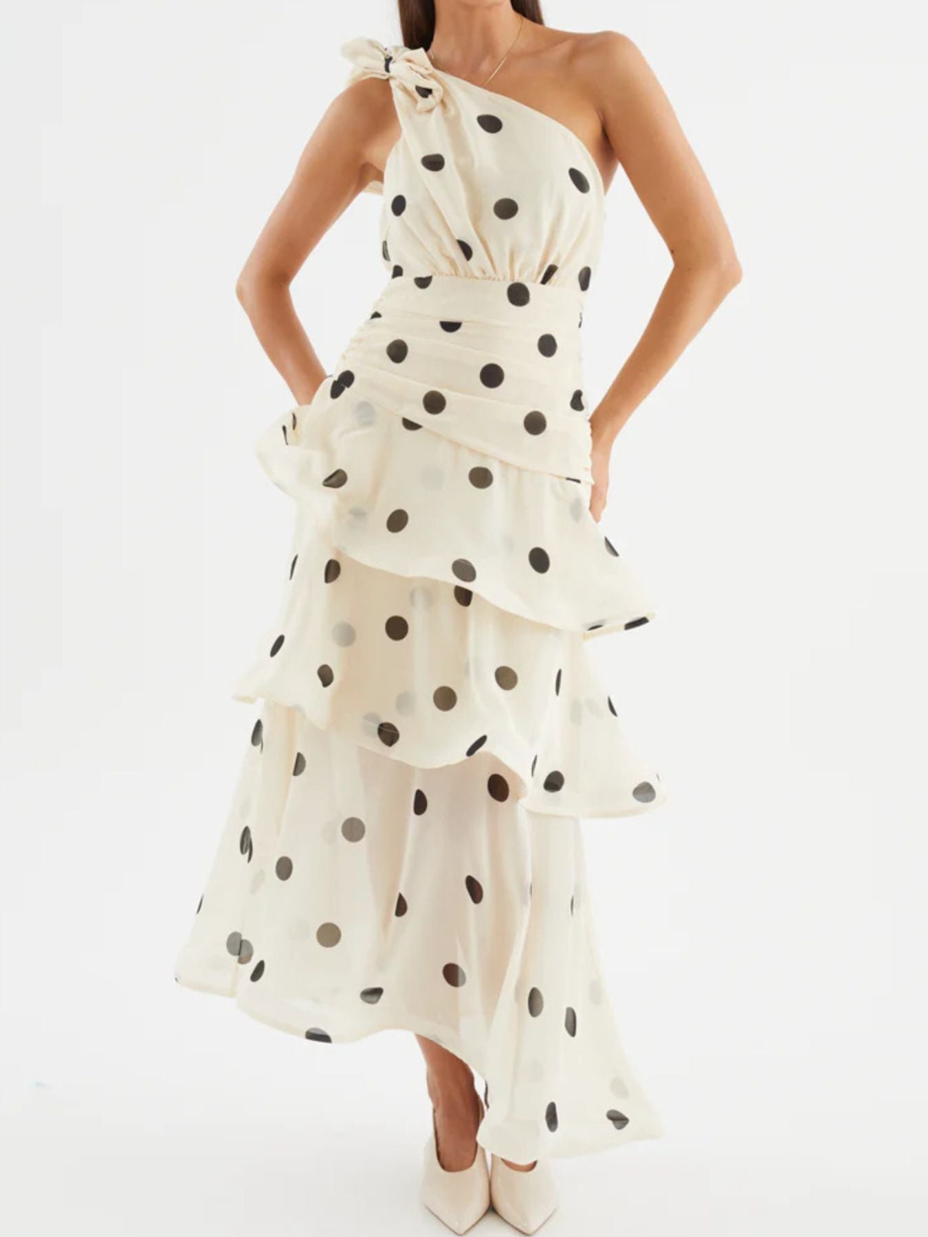 Polka Dot One - Shoulder Ruffle Dress - Flip Flop Dynasty