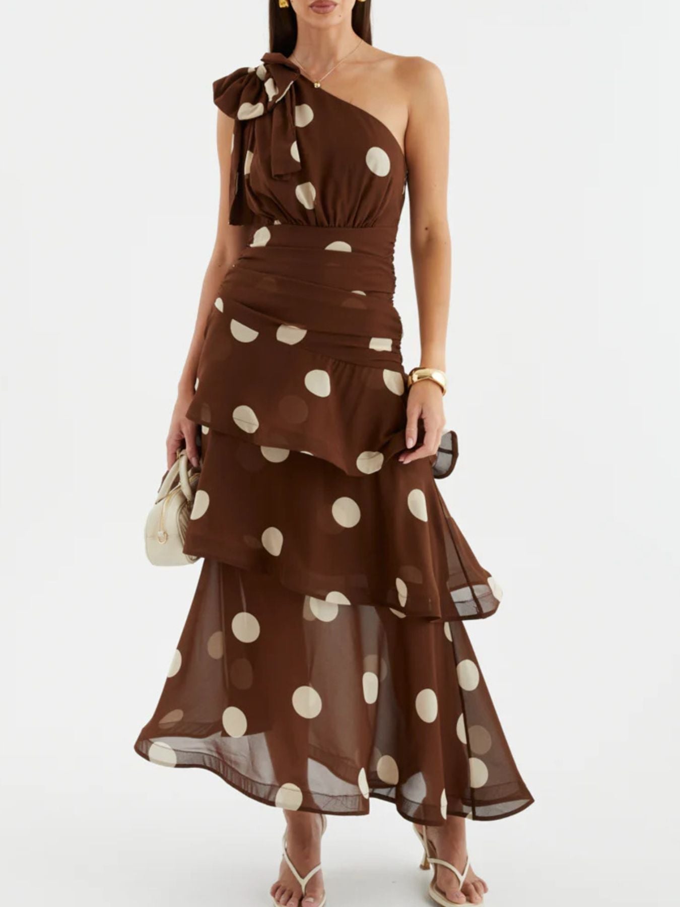 Polka Dot One - Shoulder Ruffle Dress - Flip Flop Dynasty