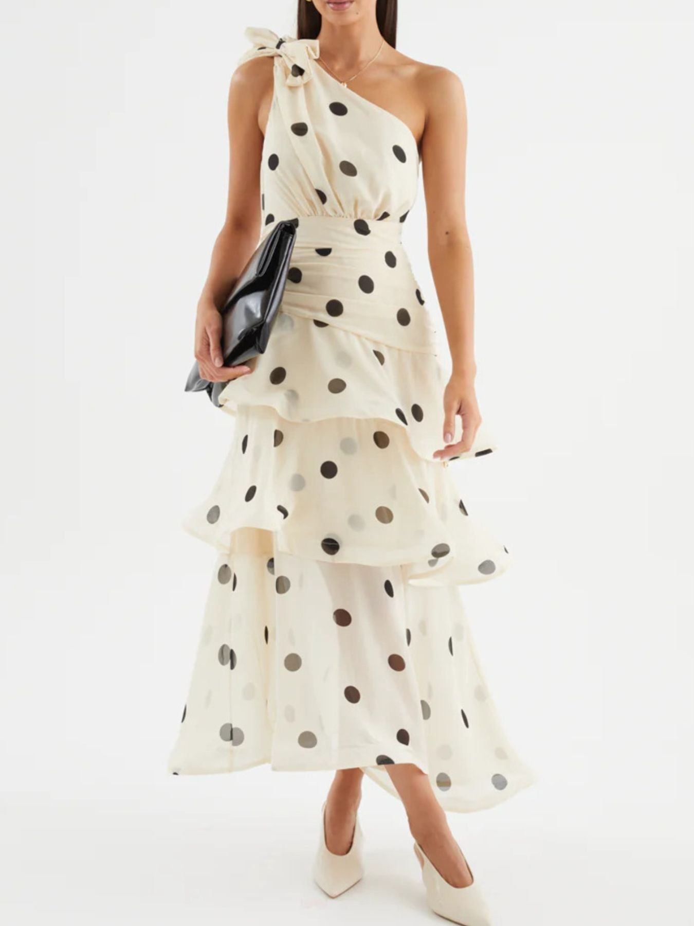 Polka Dot One - Shoulder Ruffle Dress - Flip Flop Dynasty